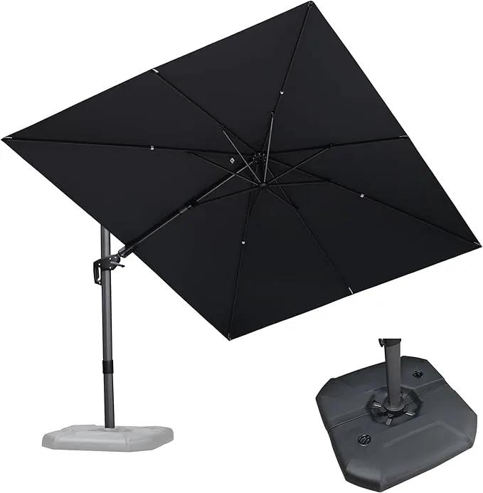 PURPLE LEAF 9' X 12' Right-left Tilt Patio Umbrella with Base Outdoor Cantilever Swivel Rectangle Umbrella Aluminum Offset Umbrella with 360-degree Rotation for Garden Deck Pool Patio Grey by GreenHaven Gardens