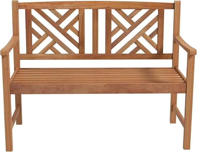 Giantex Outdoor Wooden Garden Bench - 2-Person Acacia Wood Loveseat with Armrests, Backrest, 800lbs Capacity, Patio Park Bench for Backyard, Front Porch Bench (Non-Foldable) by GreenHaven Gardens