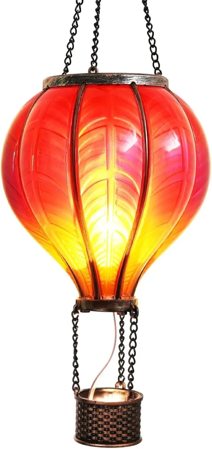 TERESA'S COLLECTIONS Hot Air Balloon Solar Lantern for Garden Decor ,Flickering Flame Hanging Solar Light for Outdoor ,Red Plastic Lamp for Yard Tree Gift for Mom by GreenHaven Gardens