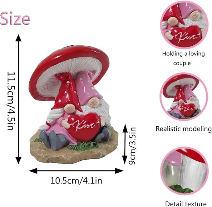 Garden Pink Tiny Gnome Couple Statue with Red Heart Mushroom Funny Outdoor Resin Figurines Home Decorations Valentine’s Day Housewarming Ornament Gift by GreenHaven Gardens