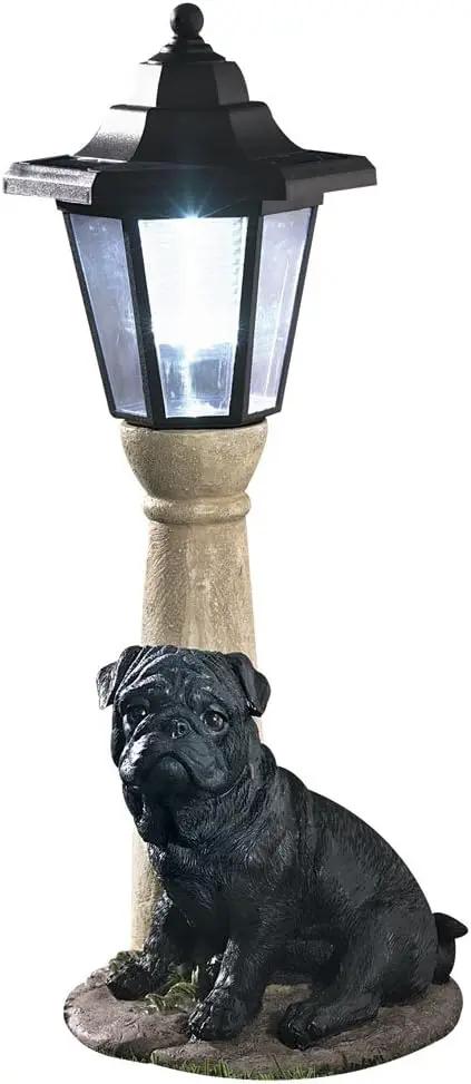 Bits and Pieces - Solar Dog Lantern-Solar Powered Garden Lantern - Resin Dog Sculpture with LED Light (Black Pug) by GreenHaven Gardens