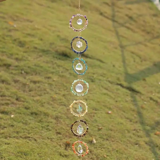 Crystal Sun Catcher Window Hanging 7 Chakra Spheres Gemstone Decor Hanging Ornament Natural Gem Wall Hangings Healing Crystal Decor Handmade Home Window Car Decoration Gift for Mom by GreenHaven Gardens