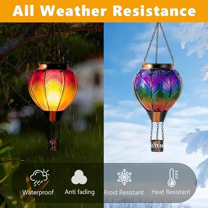 DREAMSOUL Hot Air Balloon Solar Lantern, Glass Outdoor Lantern Hanging Solar Lanterns Outdoor Waterproof for Patio Porch Garden Decor by GreenHaven Gardens