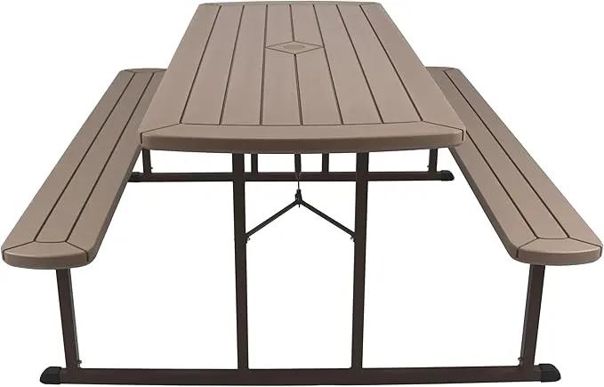 OEF Furnishings Heavy Duty Blow Molded Folding Picnic Table - Brown, Brown Frame by GreenHaven Gardens