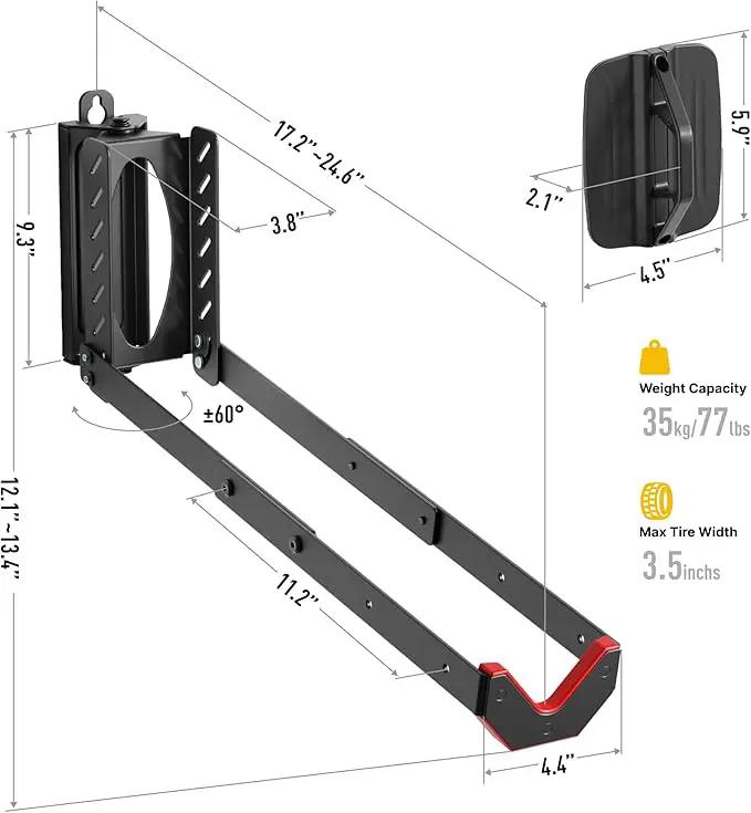 monTEK Swivel Bike Wall Mount, No Heavy Lifting Required Bike Wall Mount, Bike Hangers for Garage, Space-Saving Bike Rack Garage, Easy to Load and Unload, Bike Hanger Can Hold Up to 77 lbs, 4 Pack by GreenHaven Gardens