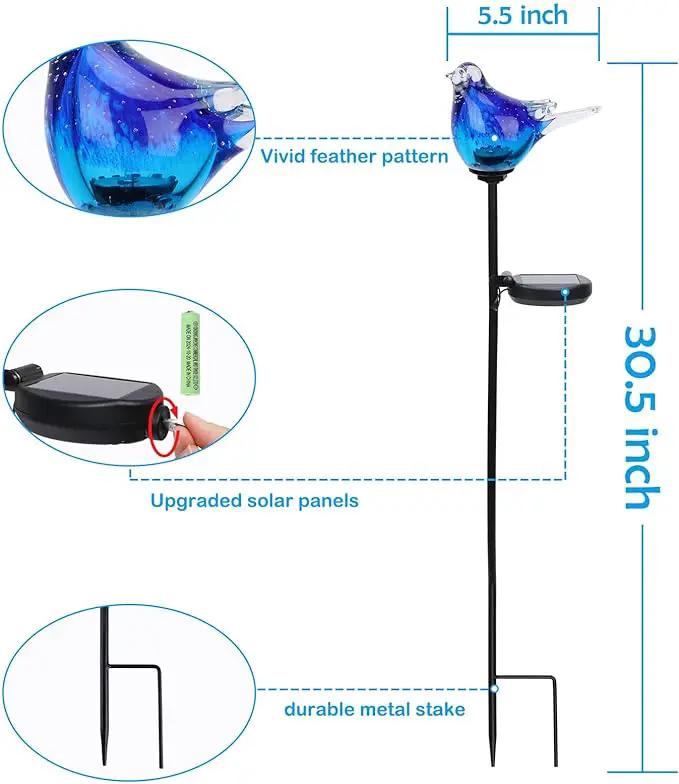 Afirst Solar Bluebird Garden Stake Lights - Hand Blown Glass Decorative Garden Pathway Lights Outdoor Waterproof Bird Glass Stakes by GreenHaven Gardens