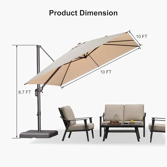 PURPLE LEAF 10 Feet Patio Cantilever Umbrella Square Outdoor Umbrella with 360° Rotation and Aluminum Offset Hanging for Garden Backyard Pool, Beige by GreenHaven Gardens