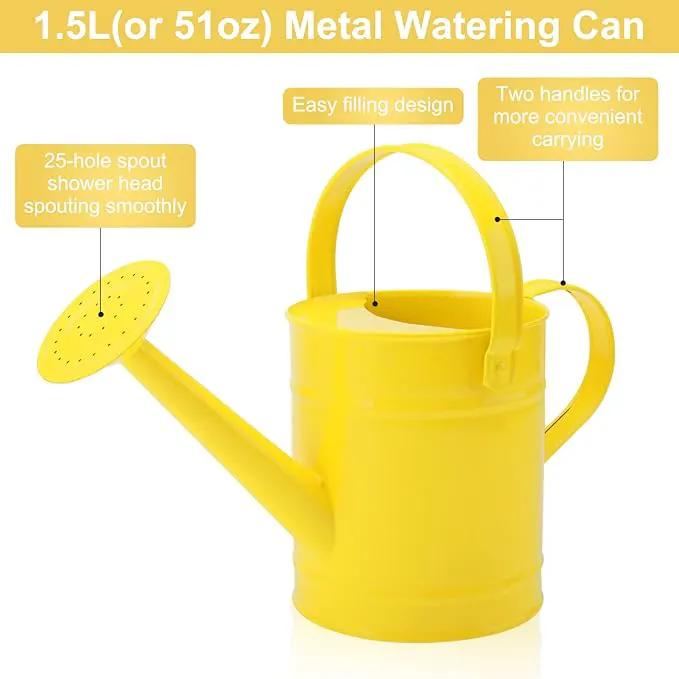 Finderomend Metal Watering Can 1.5L/51oz, Iron Art for Outdoor Plants, Yellow by GreenHaven Gardens