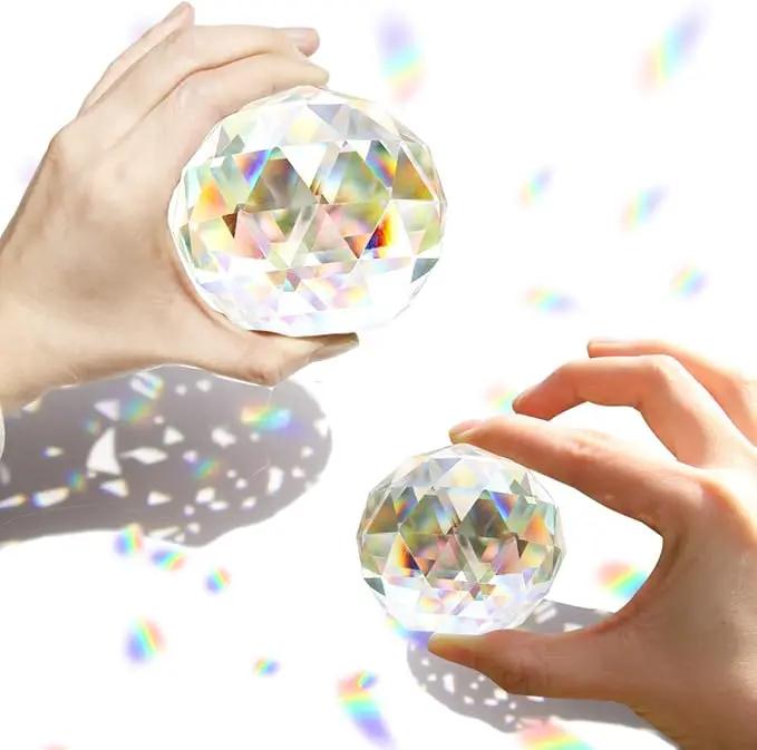 2 Pack Clear Crystal Ball Prism Window Rainbow Maker Window Prisms Suncatcher for Feng Shui, (80mm+60mm) by GreenHaven Gardens