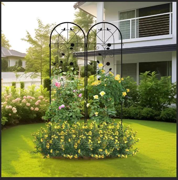 LZRS 4 Pack Rustic Iron Arch Decoration Garden Trellis with Black Metal Coating – Perfect for Supporting Climbing Plants Outdoor, Roses, Vines, Flowers, and Vegetables. by GreenHaven Gardens