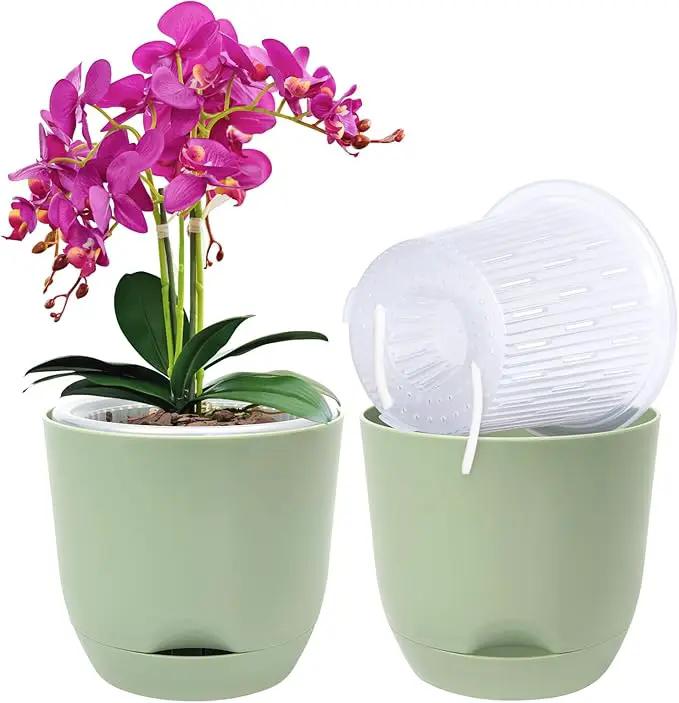 QCQHDU 2 Pack Orchid Pots with Holes for Repotting, Double-Layer and Self Watering Orchid Pot with Good Air Circulation by GreenHaven Gardens