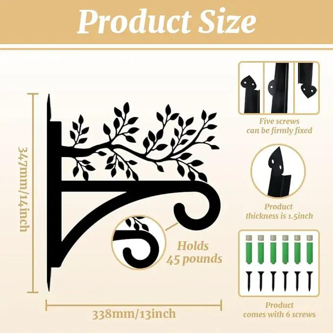 peacoblue Iron Plant Hangers Hooks for Outdoor Indoor Hanging Plants Flower Fern Pots Lantern Bird Feeder, 13"x14" Weather Resistant Metal Wall Holder for Porch Garden Farmhouse(Leaves with Branches) by GreenHaven Gardens