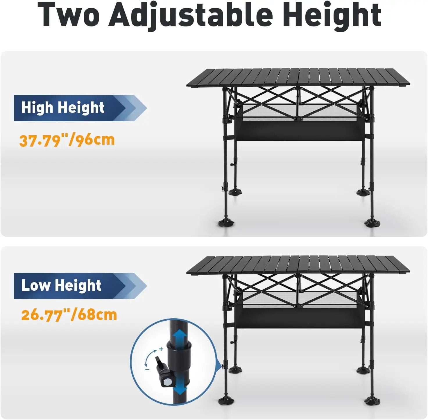 ALPHA CAMP Folding Camping Table, Portable Roll-up Table with Adjustable Height, Large Storage Bag and Carrying Bag, Tall Aluminum Table for Indoor & Outdoor Picnic BBQ Backyards Beach by GreenHaven Gardens