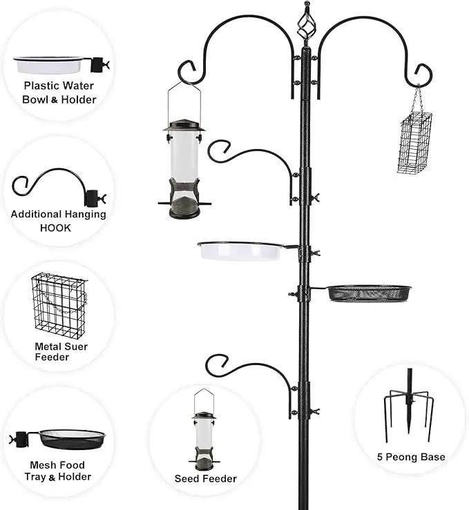 ERYTLLY Bird Feeding Station Kit Bird Feeder Pole Wild Bird Feeder Hanging Kit Planter Hanger Multi Feeder Hanging with Metal Suet Feeder Bird Bath for Attracting Wild Birds by GreenHaven Gardens