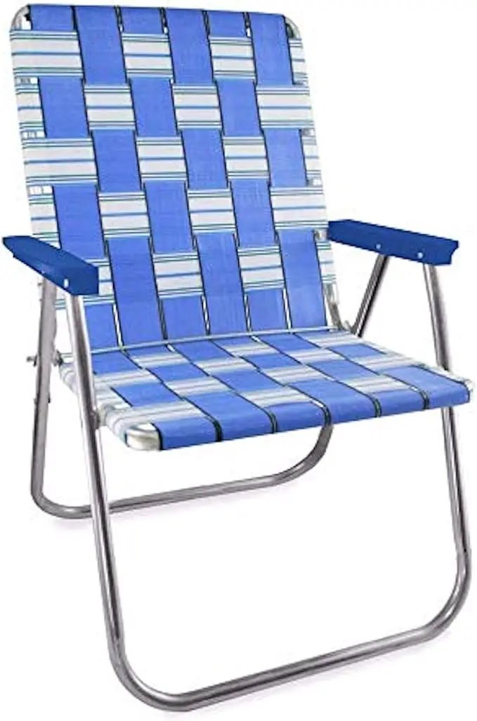 Lawn Chair USA Folding Aluminum Outdoor Patio Lawn Chair | Heavy-Duty Webbed Chairs for Camping, Sports, Beach, Yard & Tailgating | Lightweight Portable | Magnum - Blue Sands with Blue Arms by GreenHaven Gardens