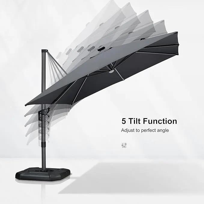 PURPLE LEAF 10 Feet Patio Umbrella with Base Outdoor Cantilever Solar Powered LED Square Umbrella Aluminum Offset Umbrella with 360-degree Rotation for Garden Deck Pool Patio Light Grey by GreenHaven Gardens