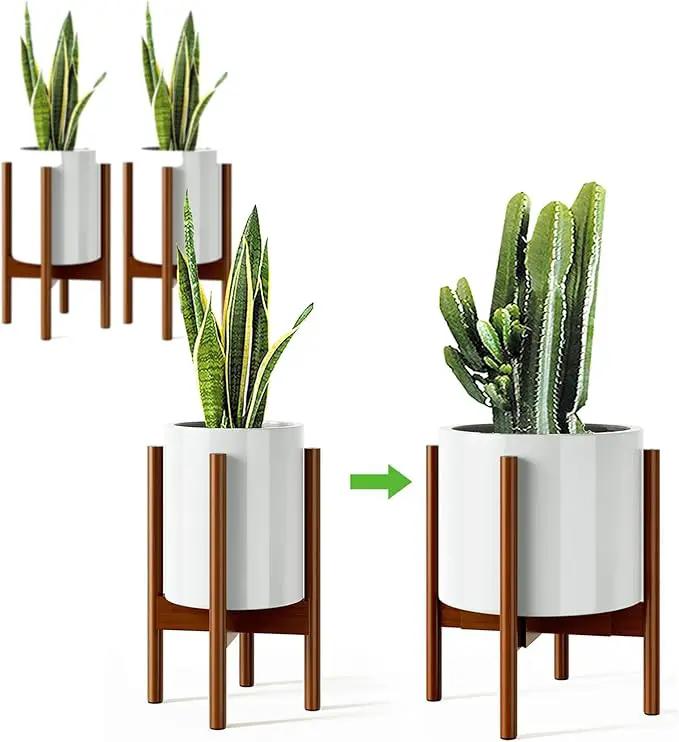 MUDEELA 2 Pack Adjustable Plant Stand Indoor, Bamboo Plant Stand 8 to 12 Inches, Single Floor Plant Stand for Indoor Plants, Bamboo Dark Brown Planter Stand for Indoor Plants, Pot Plant Not Included by GreenHaven Gardens