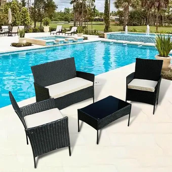 3-Pack Outdoor Patio Furniture Replacement Cushion Set–High-Elastic Sponge Cushions Fit 4-Piece Wicker Rattan Sofa, Loveseat & Chairs, 36x18x2 & 18x18x2, Waterproof, Fade-Resistant (Khaki) by GreenHaven Gardens
