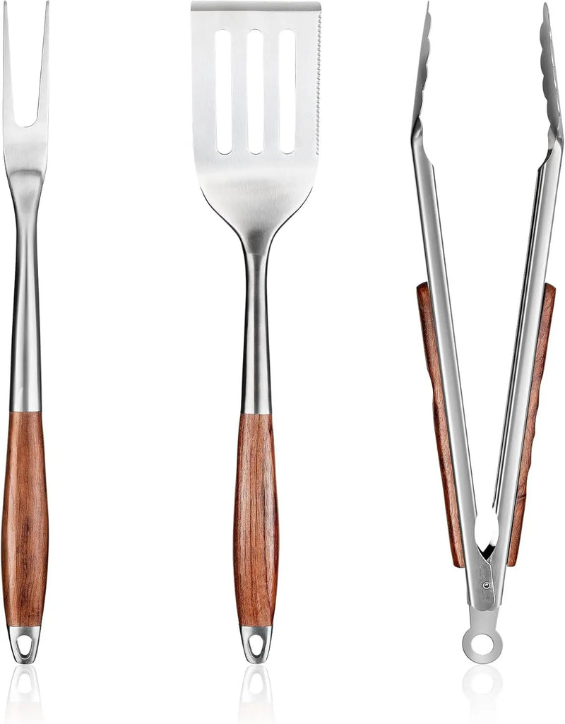 FJNATINH Heavy-Duty Grilling Accessories Rose Wooden BBQ Grilling Tools Set,Outdoor Grill Set with Spatula, Fork & Tongs,Essential Accessories for Barbecue & Grill. Ideal Gift for Men by GreenHaven Gardens
