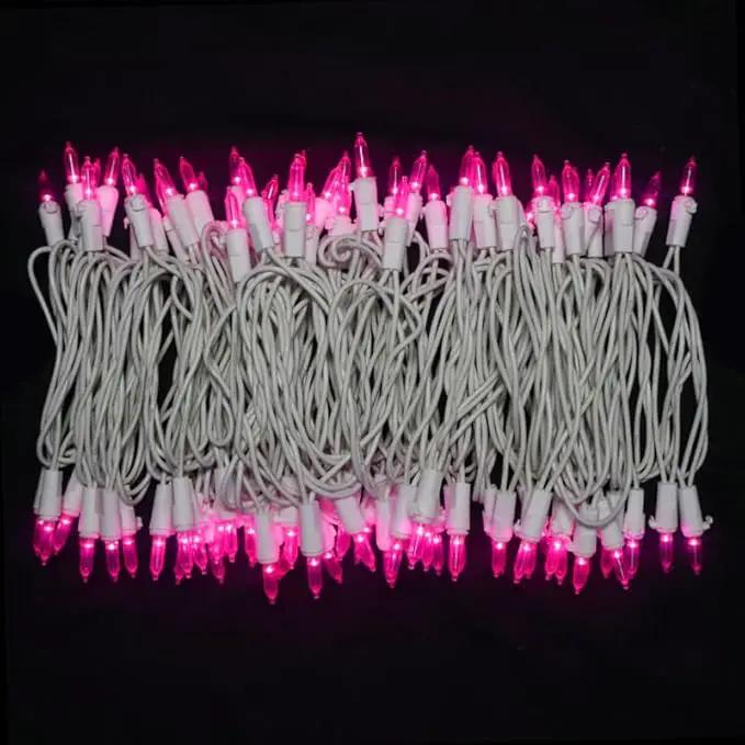 Pink Christmas LED Lights - 2 Pack 100 Count Pink Christmas String Lights for Tree, Bedroom, Wedding, Indoor/Outdoor Valentines Day Decorations, 2 Sets 33 Feet White Wire, UL Certified, Connectable by GreenHaven Gardens