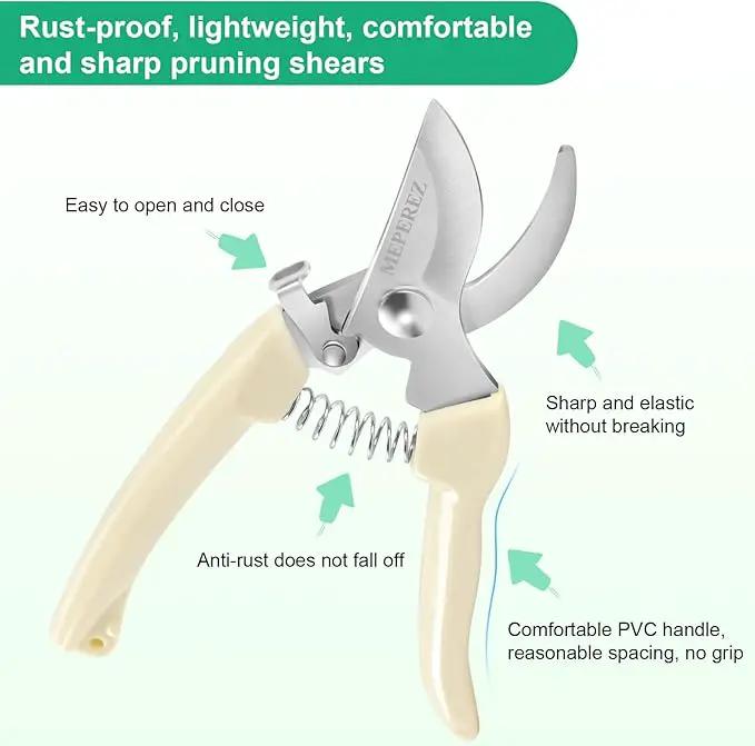 Premium garden shears, meperez pruning scissors gardening tools, pruners for flower, bushes, rose and fruit tree, use for florist, yard and orchard the plant clippers, sharp white steel anvil snips, 2 by GreenHaven Gardens