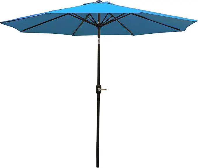 Sunnydaze Outdoor Patio Umbrella - Polyester Table Market Umbrella with Push-Button Tilt and Crank - 8 Sturdy Ribs - Turquoise - 9ft by GreenHaven Gardens