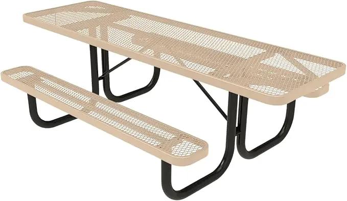 Coated Outdoor Furniture Heavy-Duty Portable ADA-Compliant Outdoor Picnic Table, Expanded Metal Patio Dining Furniture Made in America (8ft Rectangular, Both-Side Handicap, Tan) by GreenHaven Gardens