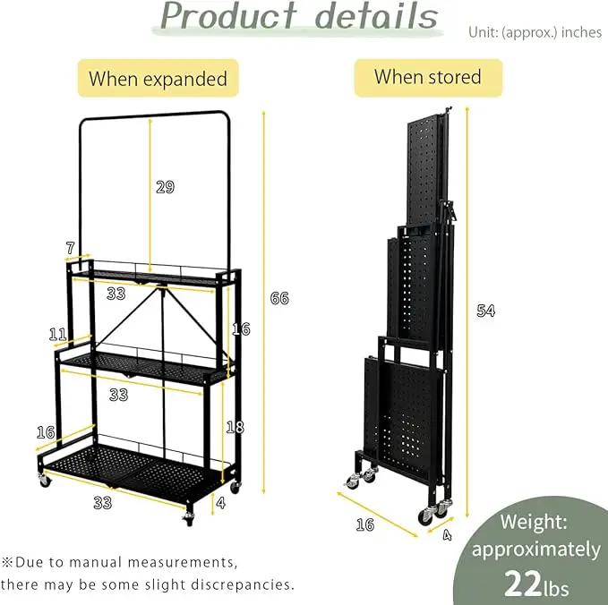 lumizone Foldable 4-Tier Plant Stand Indoor Outdoor Hanging Plant Shelf No Assembly Required Pot Placement Area With Wheels Sturdy Fall Prevention Storage Shelf Flower Pot Stand(4 Tier-Black) by GreenHaven Gardens