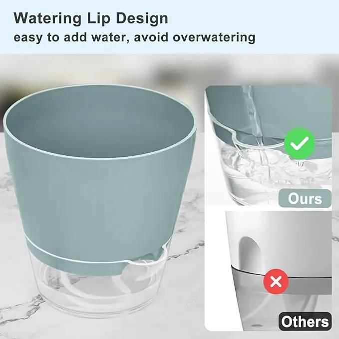 Hayder Plant Pots 6 inch Set of 6, Self Watering Flower Pots Indoor Outdoor, Self Watering Planters with Drainage Hole & Clear Saucer Reservoir by GreenHaven Gardens