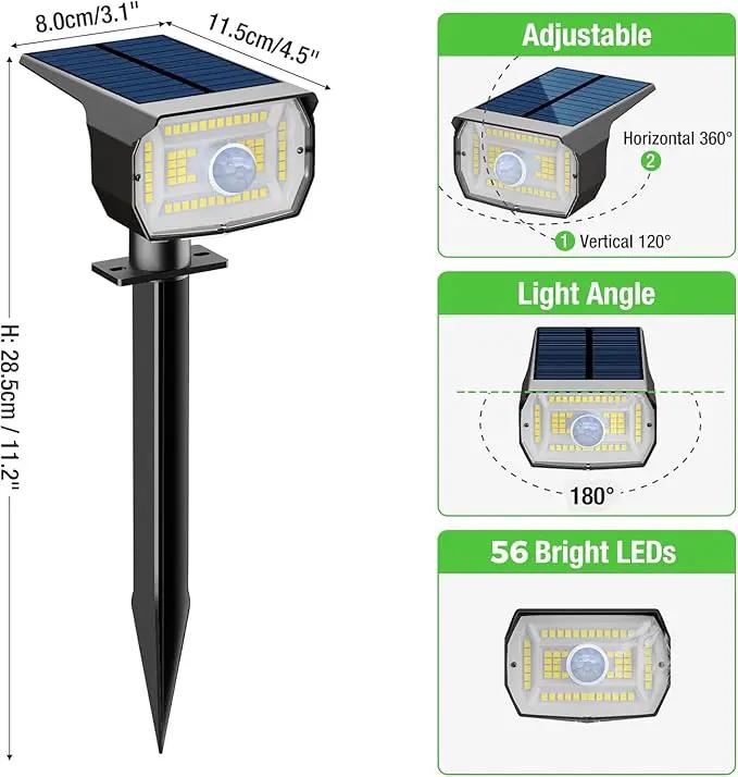 Solar Spot Lights Outdoor Motion Sensor with 3 Modes, [ 2 Pack ] Solar Spotlights Outdoor Waterproof 2-in-1 Auto On/Off Solar Landscape Lighting for Outside Yard Wall Garden Pathway, Warm White by GreenHaven Gardens