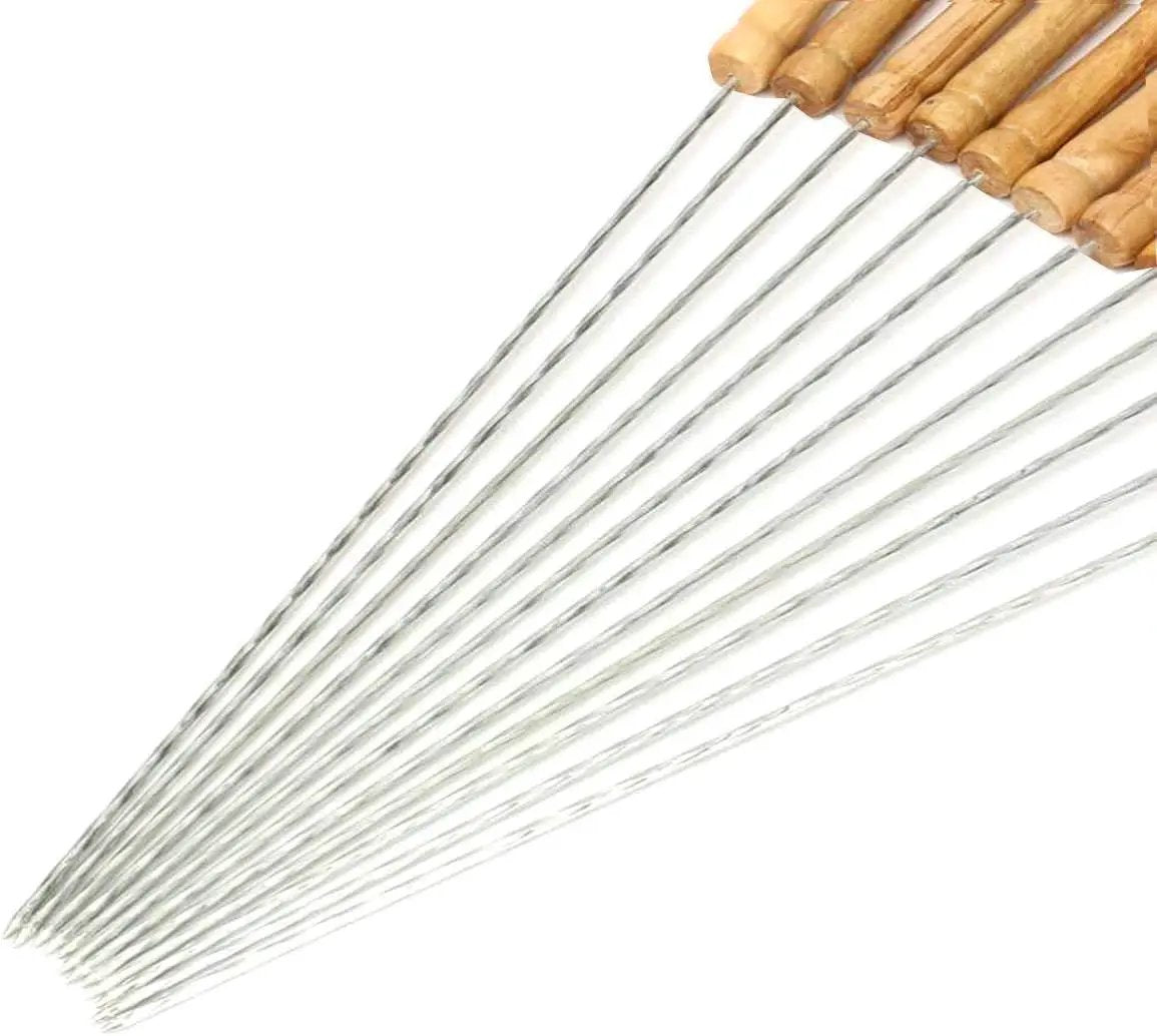 HAKSEN 12 PCS Barbecue Skewers with Wood Handle Marshmallow Roasting Sticks Meat Hot Dog Fork Best for BBQ Camping Cookware Campfire Grill Cooking, Stainless Steel,11.7 Inches(Including Handle) by GreenHaven Gardens