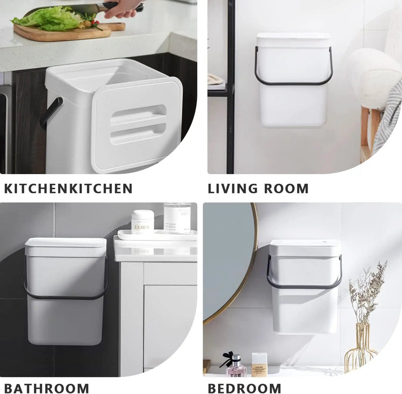 Kitchen Compost Bin Indoor for Counter Top,Hanging Small Trash Can with Lid,Food Waste Bin,Mountable Compost Busket 1.3 Gal/5 L Series,White by GreenHaven Gardens
