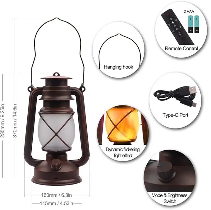 Lantern LED Battery Powered Camping Lamp Outdoor Hanging Lantern Flickering Flame Rechargeable Retro Lanterns Remote Control 4 Modes Light Non-Solar 2 Pack by GreenHaven Gardens