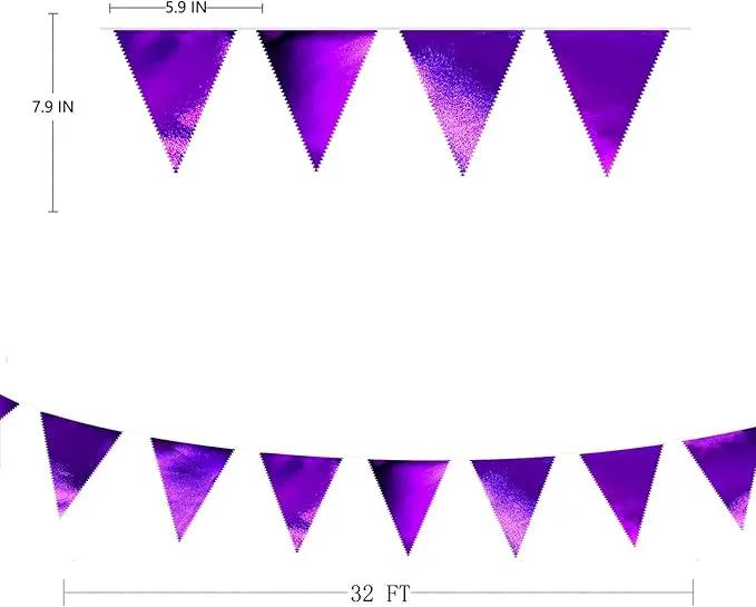 Purple Party Decorations Triangle Pennant Banner Flag Dark Purple Metallic Fabric Bunting Garland for Graduation Wedding Bridal Shower Birthday Anniversary Holiday Halloween Disco Party Supplies by GreenHaven Gardens