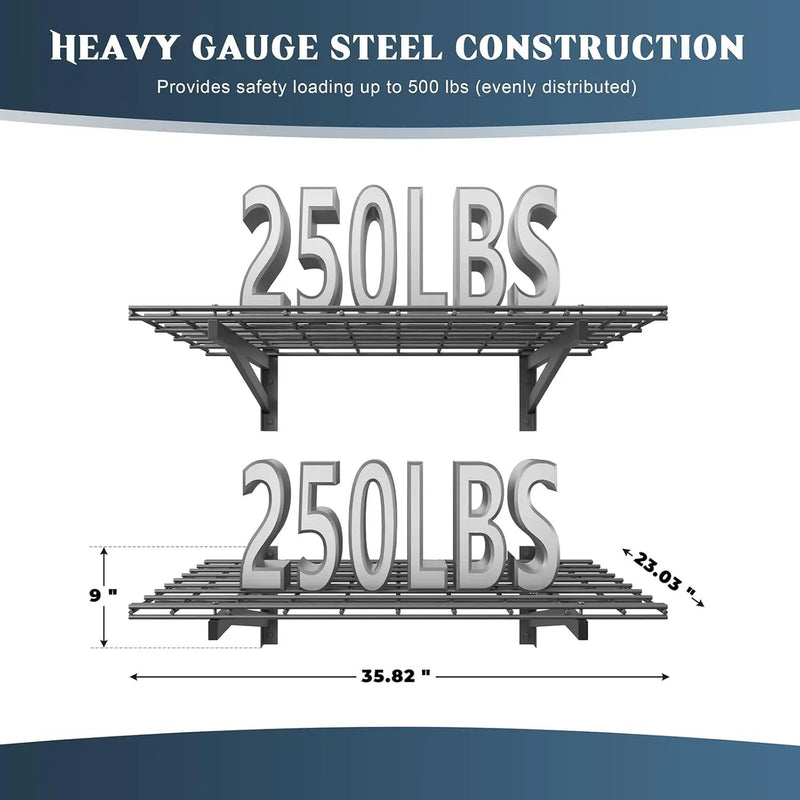 2 Pack Heavy Duty Garage Wall Shelving Set (2x3ft), Wall Mounted Garage Shelves 500lbs Capacity, 24"x72" Wall Shelf Storage Rack Floating Shelves, Black by GreenHaven Gardens