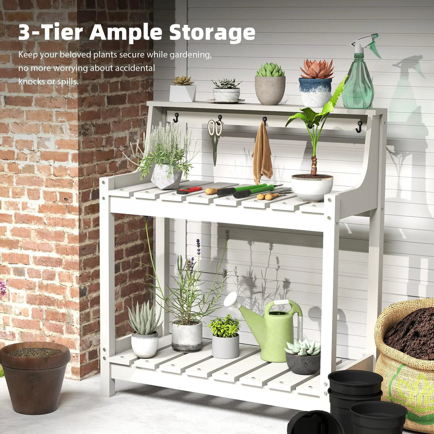 Potting Benches for Outside, HDPE Garden Potting Table with Storage by HouseOfZazla