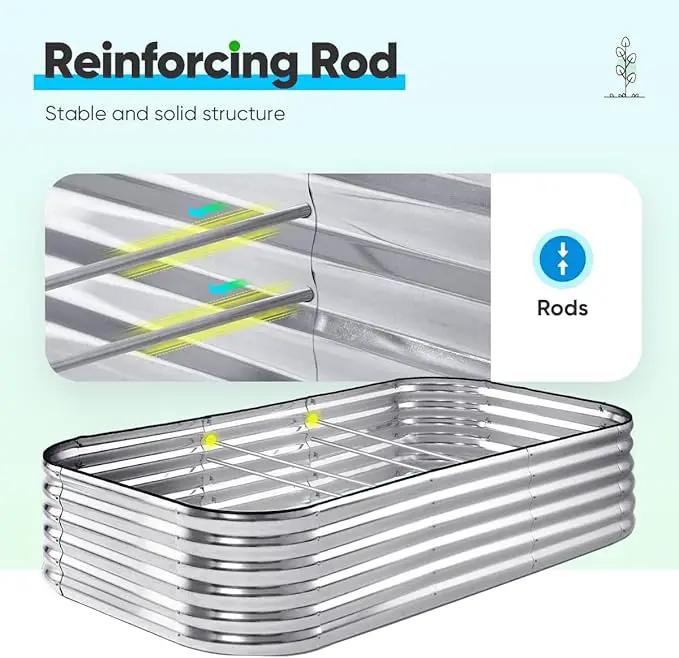 Quictent Raised Garden Bed Kit Oval Galvanized Metal Planter Box Tall for Vegetables Outdoor Backyard, Rubber Strip Edging Included, Silver 8x4x1.5 ft by GreenHaven Gardens