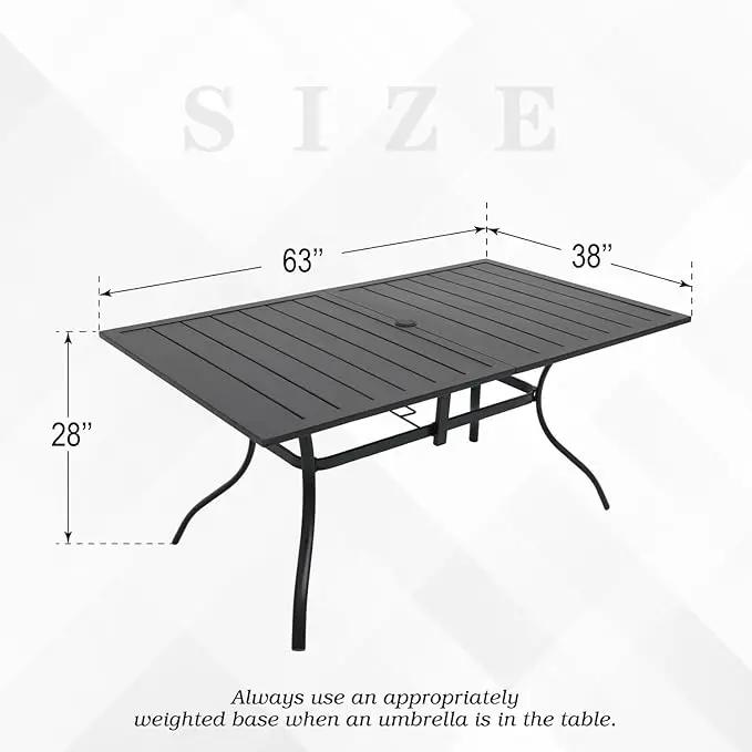 Outdoor Patio Table for 6 Person, Patio Dining Rectangle Table with 1.57" Umbrella Hole for Garden Lawn Backyard Parties, Black Metal Frame 63" L x 38" W x 28" H by GreenHaven Gardens