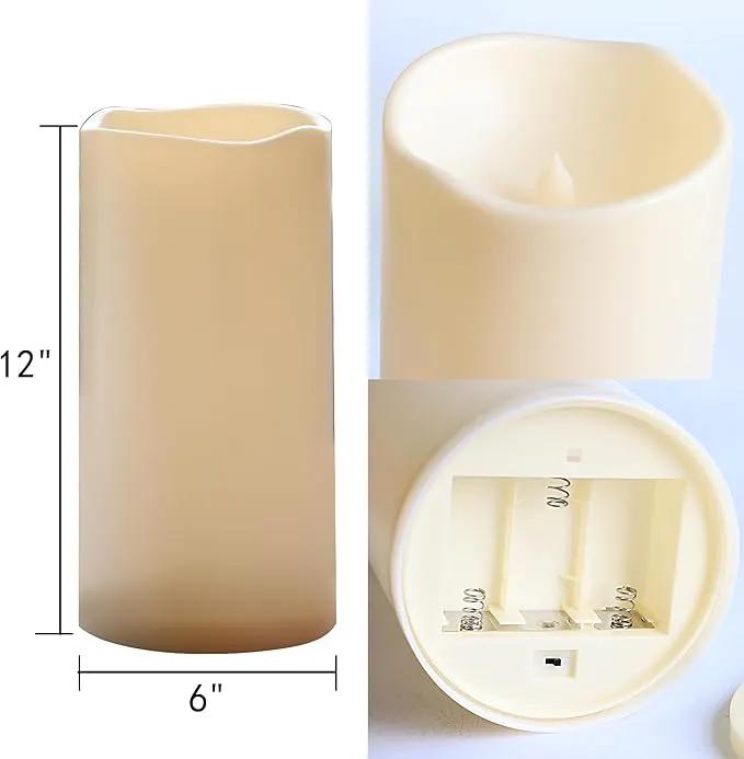 CANDLE CHOICE Extra Large Waterproof Outdoor Flameless Candle 6”(D) x12”(H) Big Tall Battery Operated Pillar with 6-Hour Auto Timer Ivory Plastic Realistic Flickering LED Light for Garden Decorations by GreenHaven Gardens