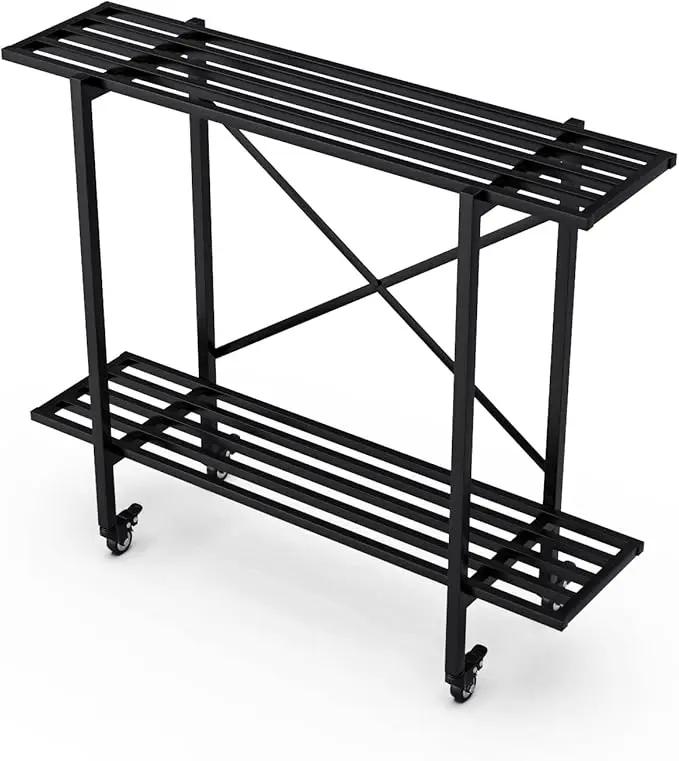 Zhongma 2 Tier Metal Sturdy Narrow Plant Stand with Wheels, Plant Stand Indoor and Outdoor, L35.43 x W10.3 x H29.9 inch, 440 LBS Capacity & Heavy Duty Construction. by GreenHaven Gardens