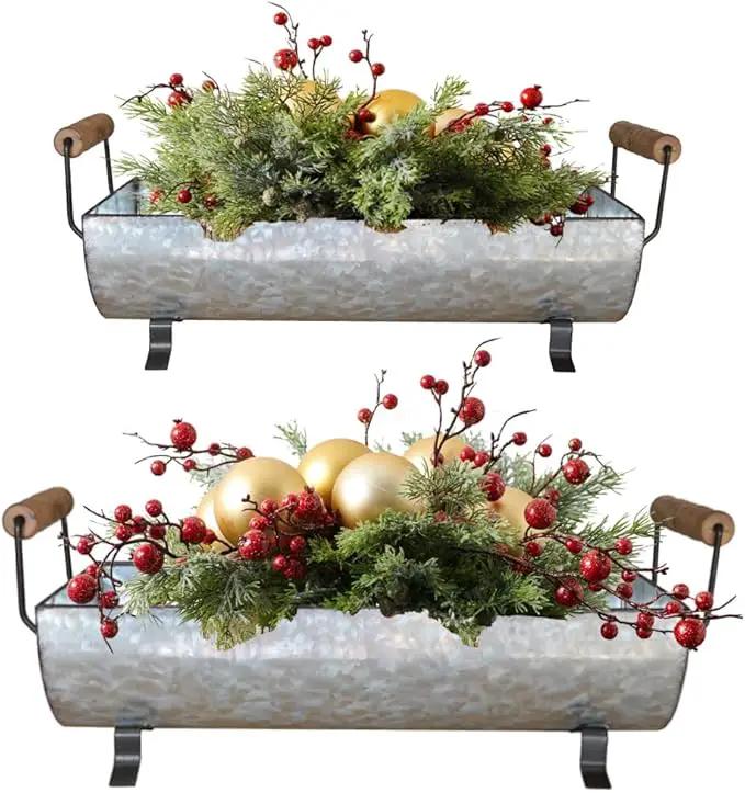 Galvanized Metal Trough Succulent Planter Farmhouse Metal Tray Rustic Tabletop Centerpiece Décor Set of 2 by GreenHaven Gardens