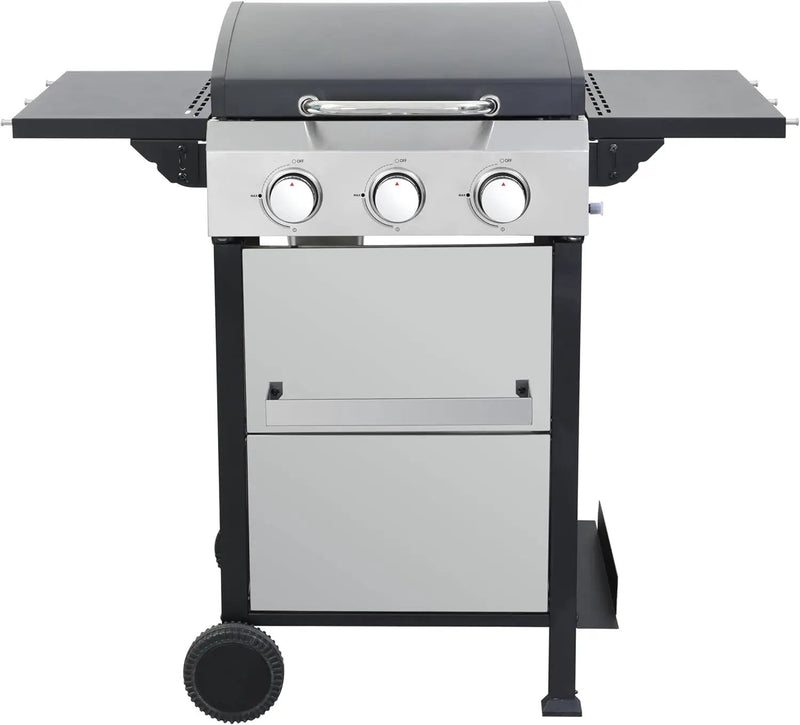 3-Burner Propane Gas BBQ Grill with SS Plancha, 36,900 BTU Output, Wire Enamel Grids, Foldable Side Table and Hanging Basket, Stainless Steel Grill for Patio Use by GreenHaven Gardens
