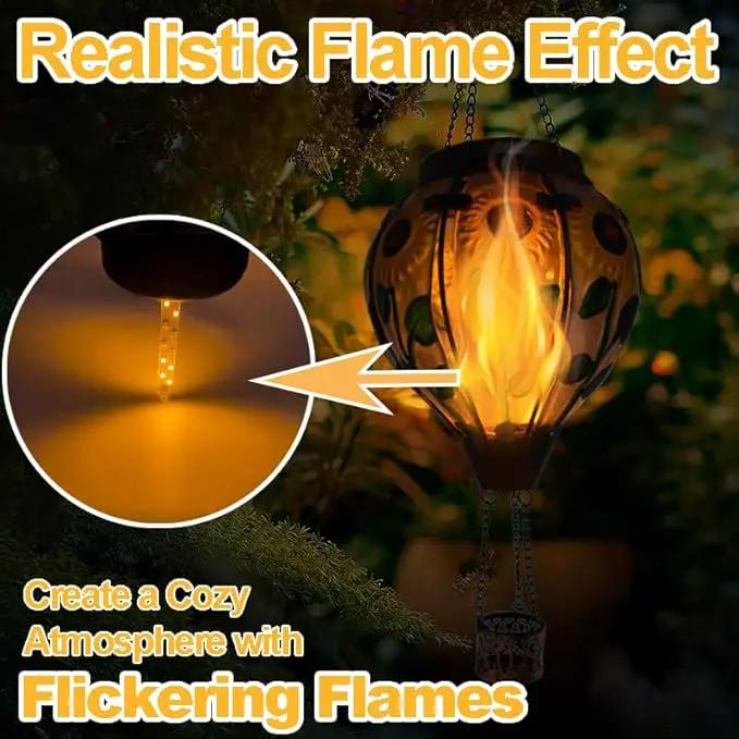2PCS Solar Hot Air Balloon Lanterns with Flame with Shepherd's Hooks, Glass Hanging Flickering Lights Outdoor Waterproof for Garden Tree Yard Patio Mother's Day Gift, 18" H Sunflower by GreenHaven Gardens