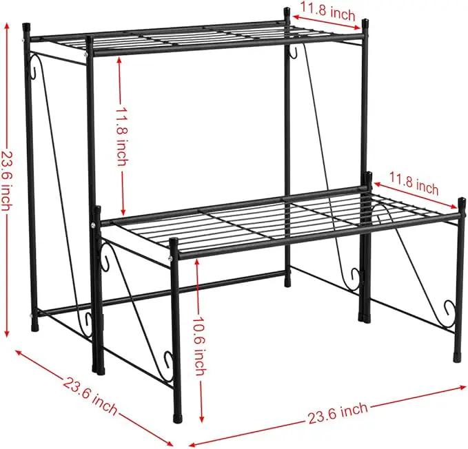 DOEWORKS 2 Tier Metal Plant Stand Storage Rack Shelf, Flower Pot Holder Display Shelf, Black by GreenHaven Gardens
