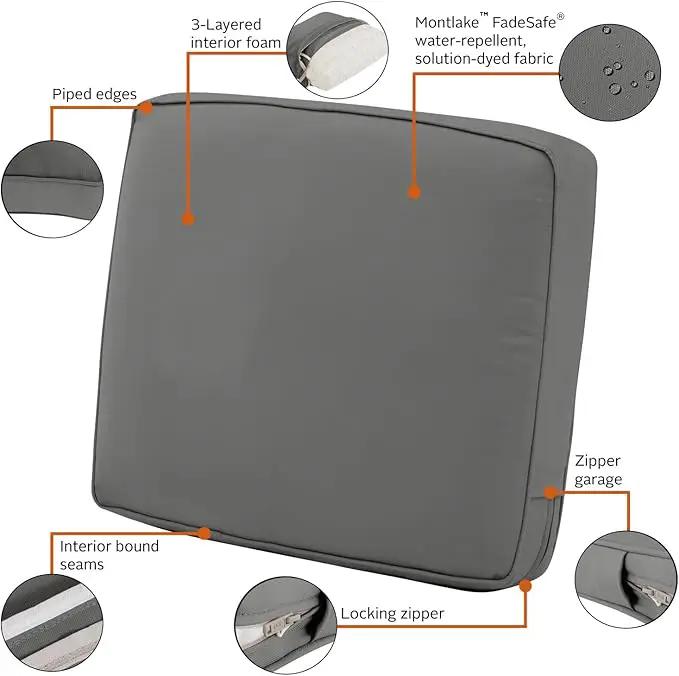 Classic Accessories Montlake Water-Resistant 23 x 20 x 4 Inch Patio Lounge Back Cushion, Light Charcoal Grey, Outdoor Loveseat Cushions by GreenHaven Gardens