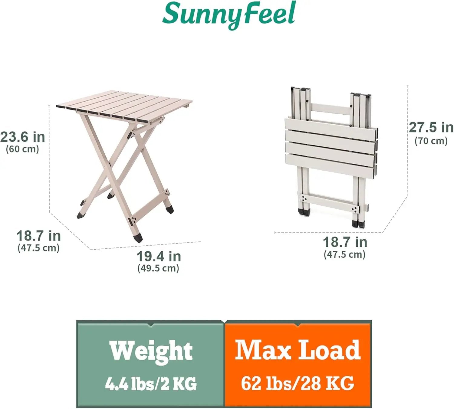 SUNNYFEEL Folding Camping Table - Lightweight Aluminum Portable Picnic Table, 18.5L x 18.5W x 24.5H Inch for Cooking, Beach, Hiking, Travel, Fishing, BBQ, Indoor Outdoor Small Foldable Camp Tables by GreenHaven Gardens