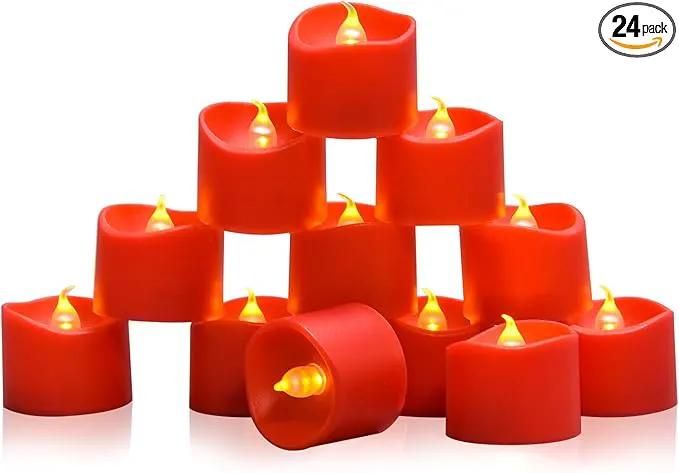 JOSU 24PCS Tea Lights Flameless Candles, Realistic Votive Tealight, Battery Operated Candles with Warm Light for Confession Propose Marriage Wedding Halloween Christmas Home Dinner Party Decor (Red) by GreenHaven Gardens