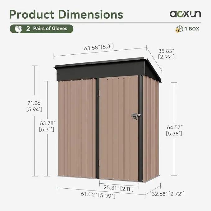 Aoxun 5x3 FT Shed Outdoor Waterproof Storage Shed Metal Garden Shed with Lockable Doors & Slooping Roof for Backyard, Patio, Poolside (Brown) by GreenHaven Gardens