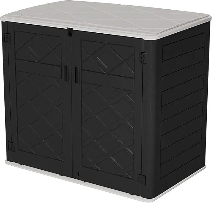 HOMSPARK Storage Shed Weather Resistance, Multi-Purpose Outdoor Storage Cabinet for Backyards and Patios, Horizontal Storage Shed for Lawnmower, Patio Accessories (Black & White, X Large - 48 cu.ft) by GreenHaven Gardens