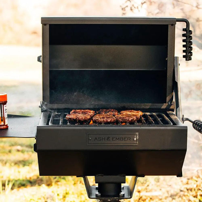 Ash & Ember Park-Style Grill/Smoker, 260 Sq In Charcoal Grill with Cover, 17.5"x11.5" Grate, Side Shelf for Food Prep, Single Post Permanent Park-Style Grill for Outdoor Backyard BBQ by GreenHaven Gardens